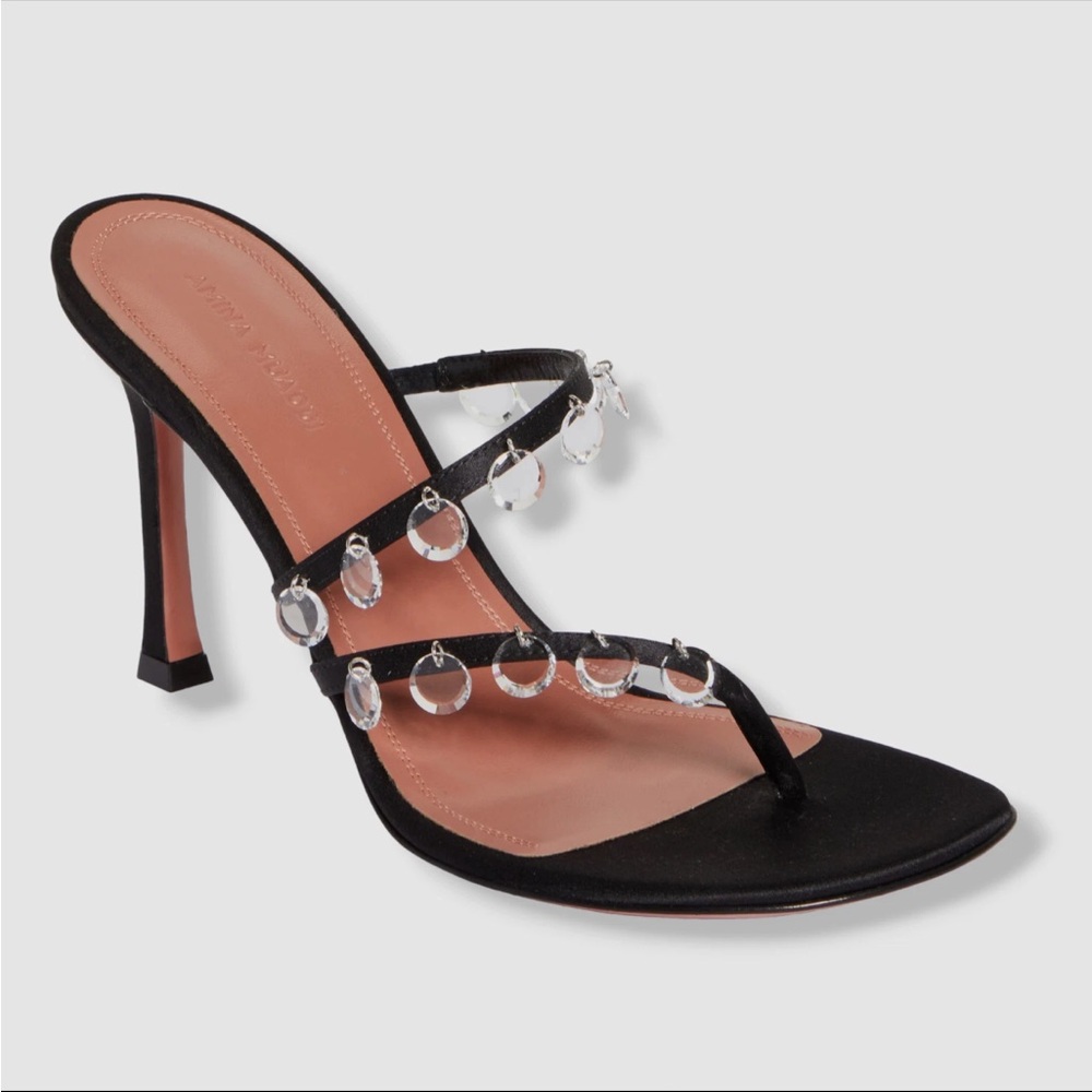 $1055 Amina Muaddi Women's Black Tina Crystal Slide Sandal Shoes Size 39